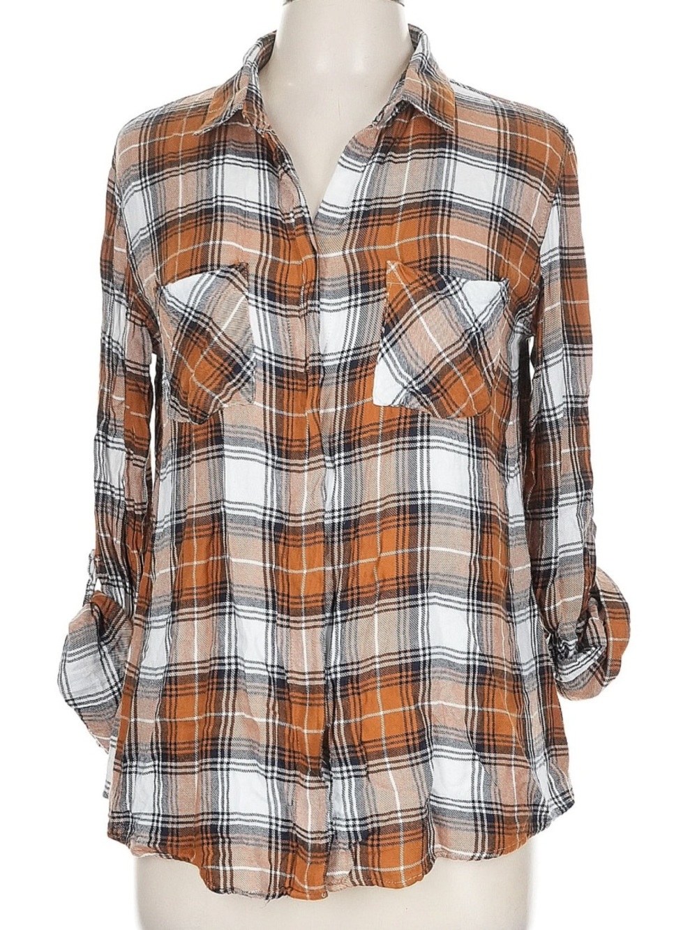 Altar’d State Women's Orange Plaid Button-Front Shirt